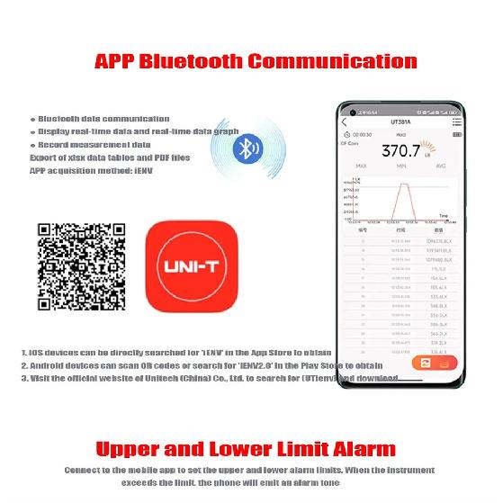 UNI-T UT381A Illuminometer Integrated & Split Digital Light Illuminance Meter 400000 Lx 37160 Fc Luxometer with Bluetooth APP