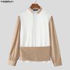 INCERUN Men Long Sleeve Patchwork Open Front Casual Party Shirts Tops