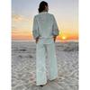 Light Blue and White Starfish Print Shirt Wide-leg Pants Suit Women's Fresh Ocean Style Long-sleeved Trousers Two-piece Set