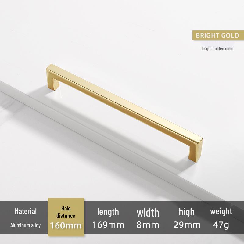 Square Bright Gold & Silver Kitchen Cabinet Handle - Modern Minimalist Black Aluminum Alloy Drawer & Wardrobe Handle