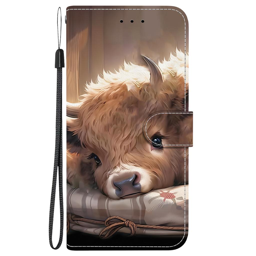 Handmade PU Leather Flip Case for Honor X6a Anti-Slip Shockproof Cover with Wrist Strap & Heart/Rose Cat Designs