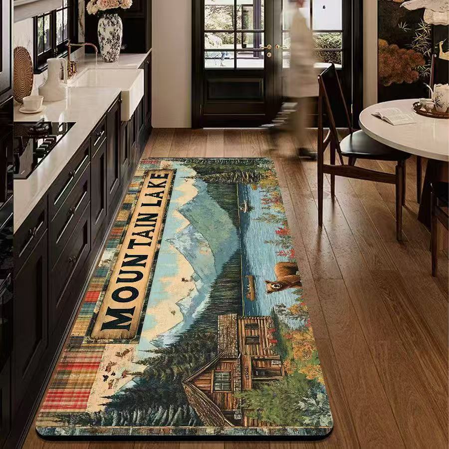 's New Retro Kitchen Floor Mat, Soft And Anti-Slip, Bathroom Door Carpet, Corridor Floor Mat, Home Decoration