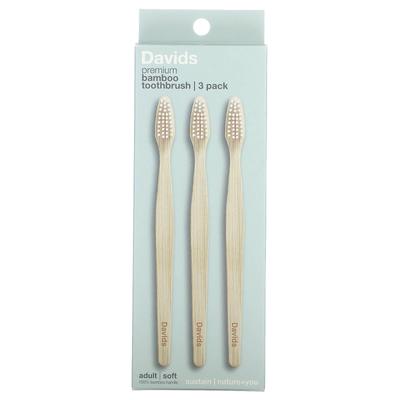 Brosse à dents en bambou premium, Brosse à dents souple, Adulte, 3 brosses à dents