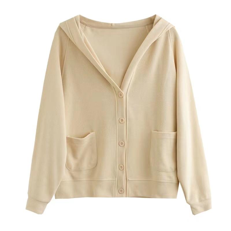 Lässige Einfache Pendler Kapuzen Baumwolljacke Damen Einfarbige Herbst Neue Langarm-Oberteil