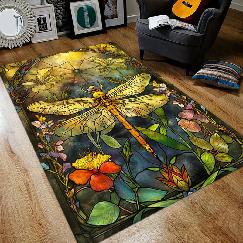 Tappeto Quadrato con Libellula Tappeto Antiscivolo per Soggiorno, Camera da Letto, Studio, Decorazione Corridoio, Perfetto per Decorazione Casa o Regali di Festa