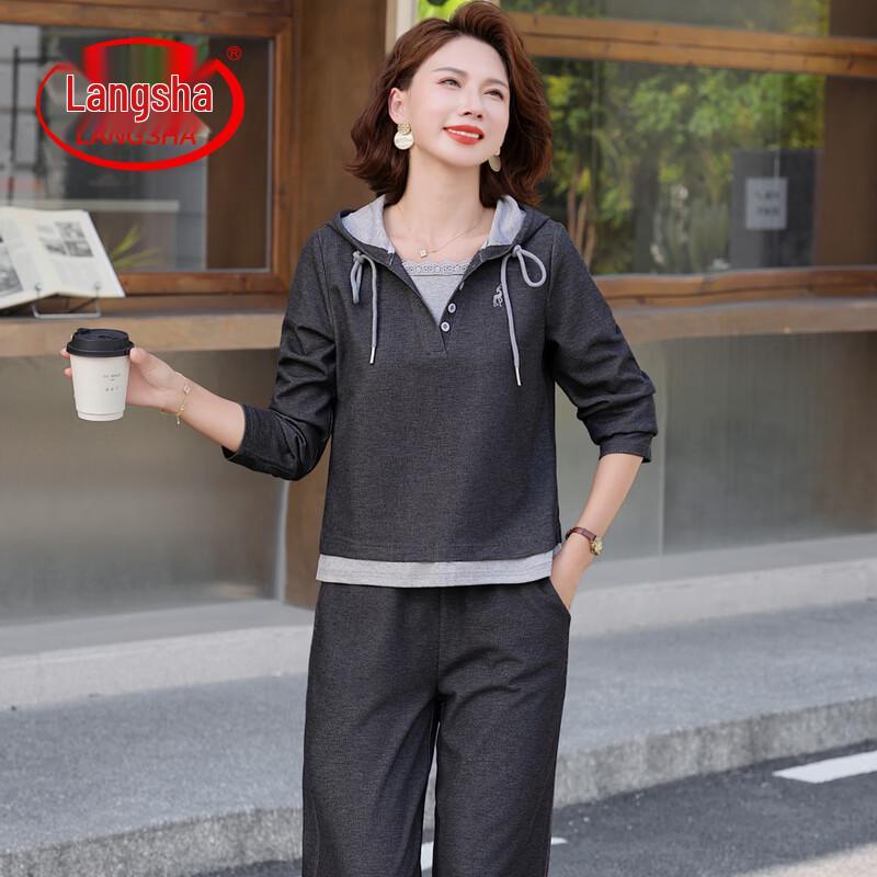 LangSha Women s Mid-Age Spring Fall Sportswear Two-Piece Set 3XL