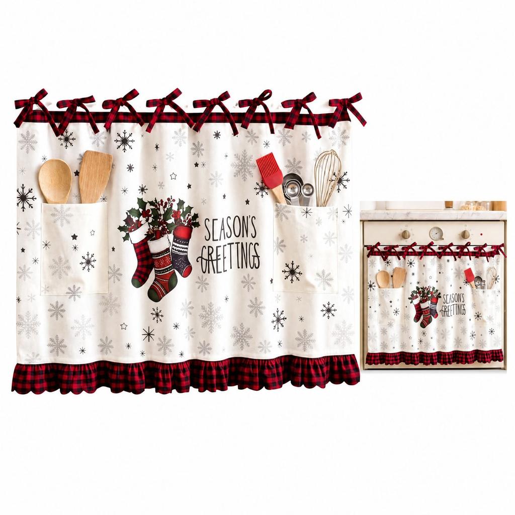 Christmas Oven Curtain for Kitchen Holiday Decoration, Festive Oven Door Accessory