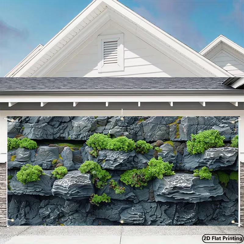 2D Natural Rockery Moss Plant Garage Door Photo Background 47.2x31.5inch/120*80cm