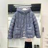 Women's Duck Down Jacket Light White Short Hooded Loose Straight Tube Coat Single Breasted Autumn Winter
