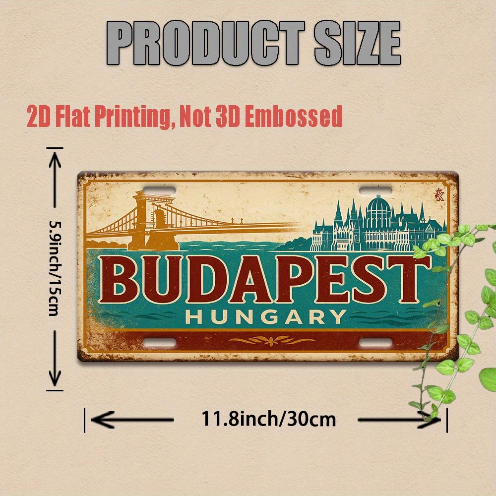 2D Flat One-Piece Budapest Bridge Scene Metal License Plate, Perfect for Galleries, Lofts, Living Rooms, and Feature Walls