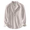 Men's Long Sleeve Slub Linen Pullover Shirt Casual Buttonless Top for Spring and Fall