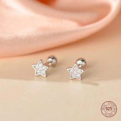 Ohrstecker aus 925er Sterlingsilber mit Pentagramm-Stern für Frauen, minimalistischer funkelnder Zirkonia, kleiner Ohrring, Partyschmuck für Kollegen