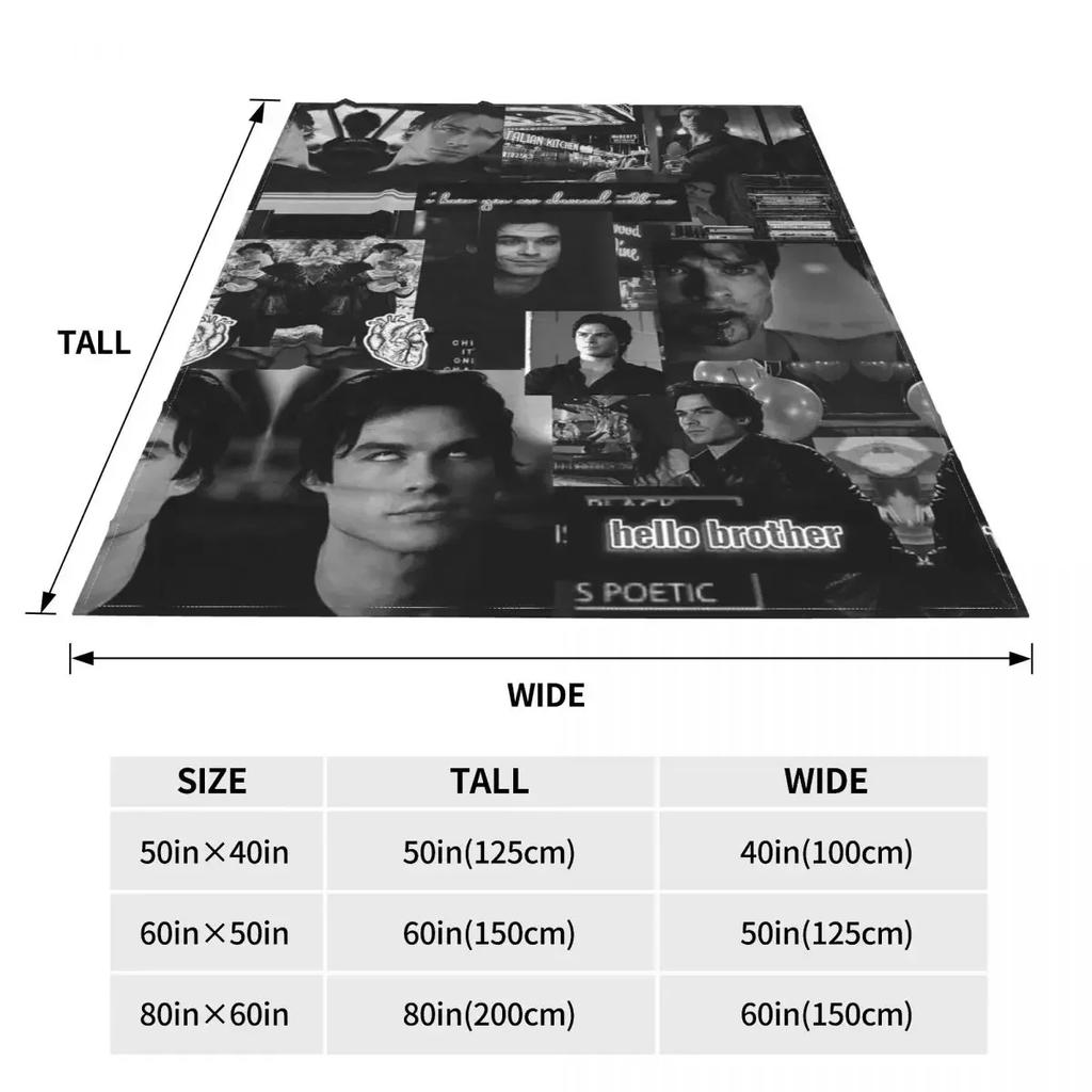 Damon Salvatore The Vampire Diaries Blankets Velvet All Season Warm Throw Blanket for Home Office Plush Thin Quilt