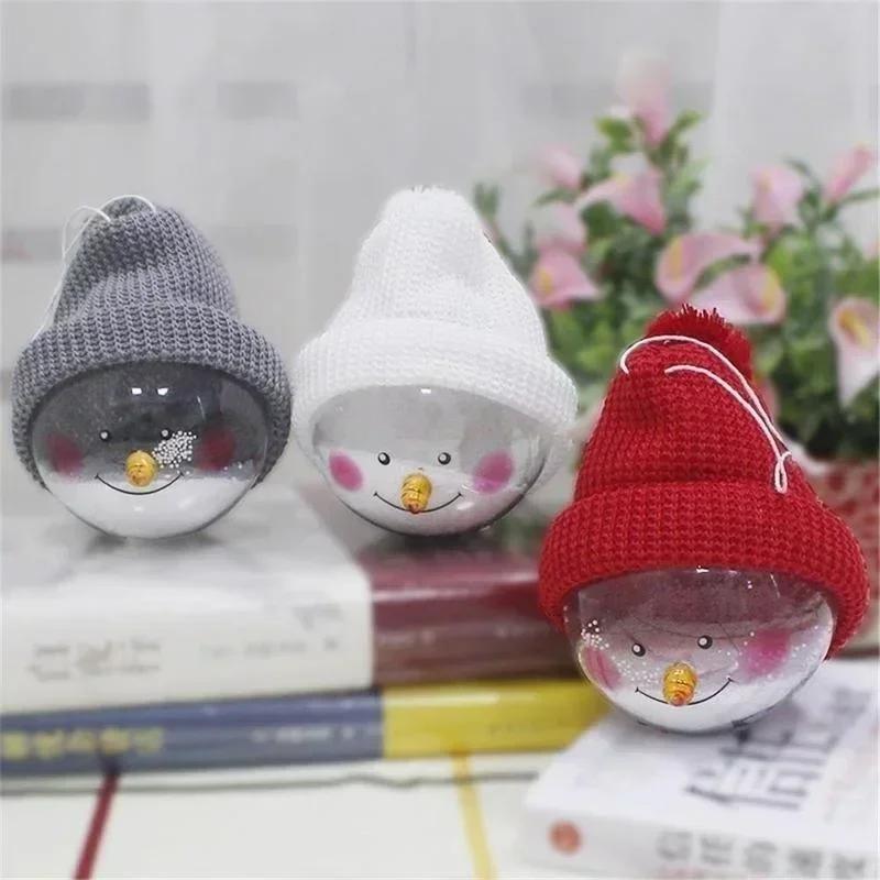 Christmas Snowman Transparent Ball with Knitted Hat Christmas Tree Home Decor Women Creative Gifts Xmas Home Party Decor