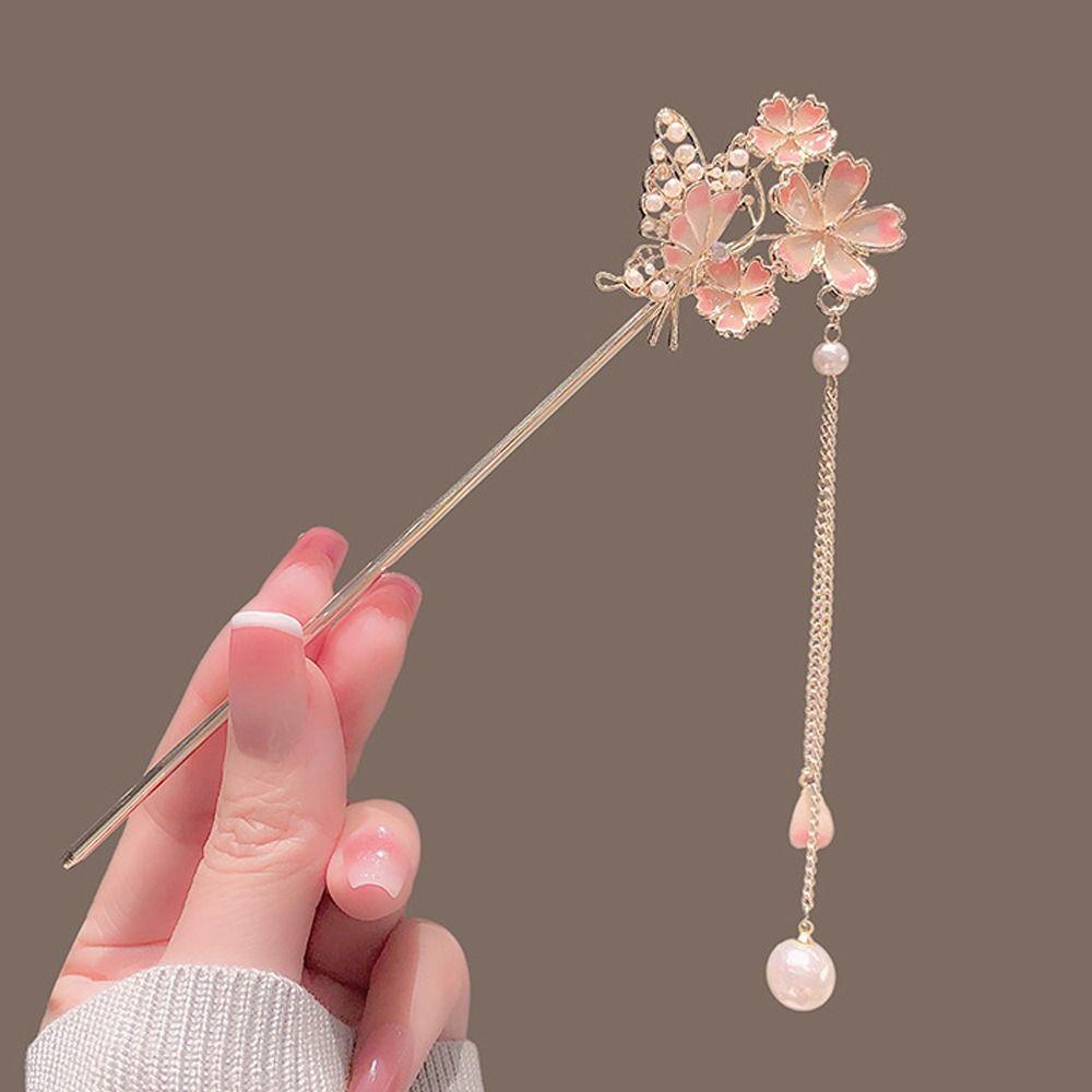 Vintage Cherry Blossom Hair Sticks Chinese Style Hair Clips Hair Ornaments Hanfu Headwear  Party