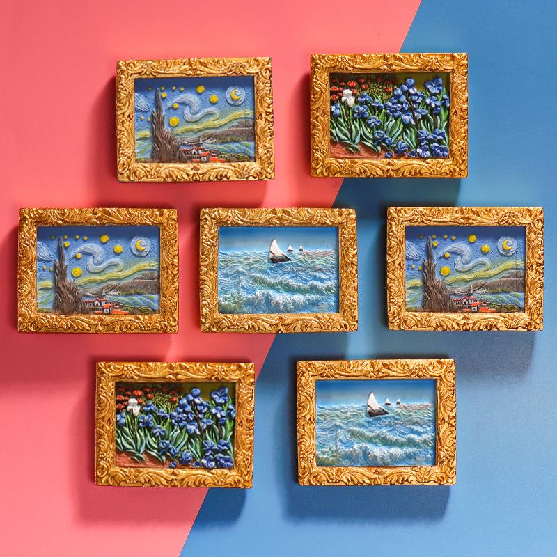 World famous painting Van Gogh painting Picture frame 3d fridge magnets starry sky sunflower siesta refrigerator stickers gifts