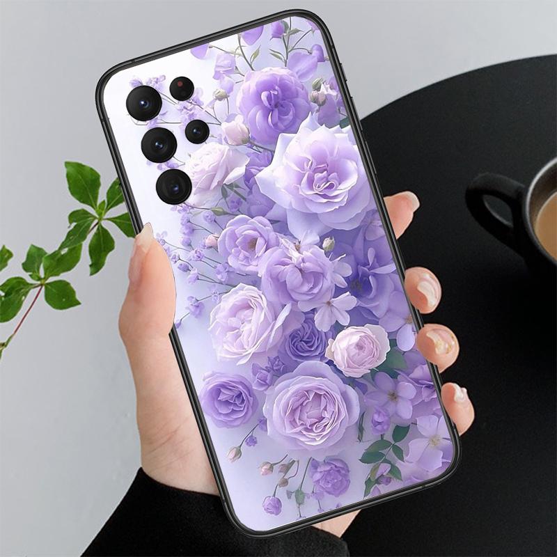 Purple Flower Rose Peony Cherry Phone Case For Samsung Galaxy S26 S25 S24 S23 S22 Ultra S23 S22 S25 Plus S24 FE S26Edge