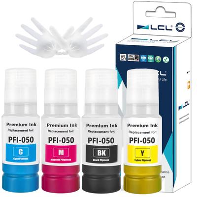 LCL Compatible Ink Bottles for Canon and and Compatible with Canon ImagePrograf and PFI-050, PFI-050BK, PFI-050C, PFI-050M, PFI-050Y (4-Color Set