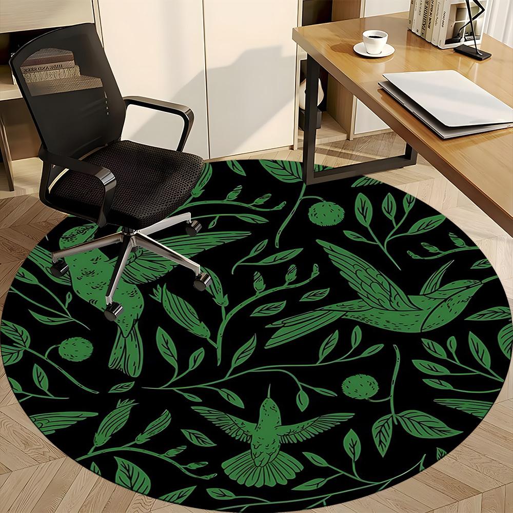 1PC Hummingbirds Botanical Pattern Office Round Area Rug, Mat Suitable For Office, Under Office Chairs Bedroom Living Room Home Decor, Room Deco
