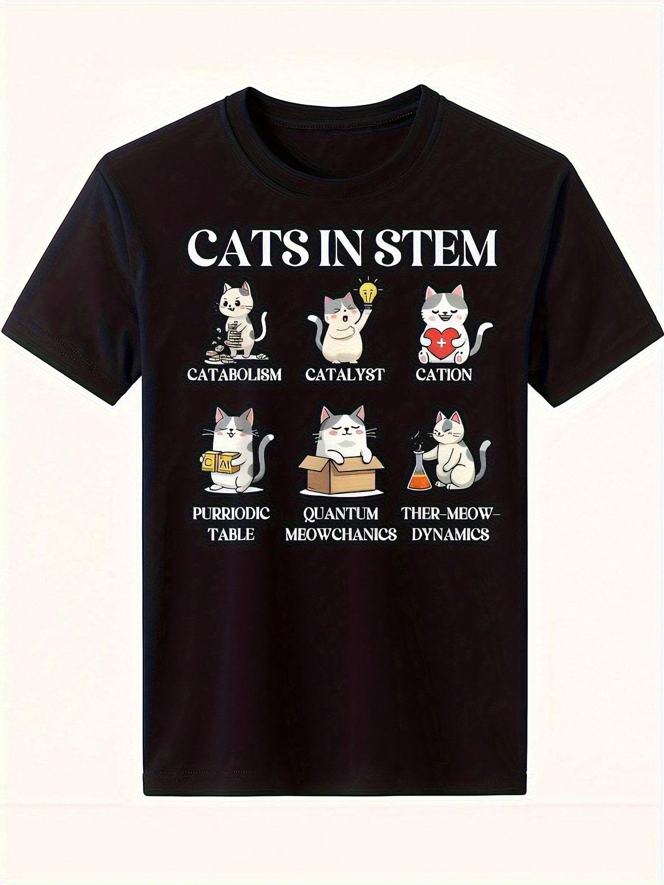 unisex S STEM Cat Graphic T-Shirt - Funny Science Cat Designs With Math, Physics, Chemistry & Computer Science Equations - Breathable Moisture-Wicking S разноцветный