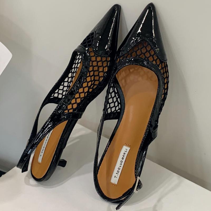 Mesh Low Heeled Sandals Sexy Pointed Toe Elegant Mule Shoes Summer Fashion Party Dress Shoes Pumps for Ladies  Designer Sandals