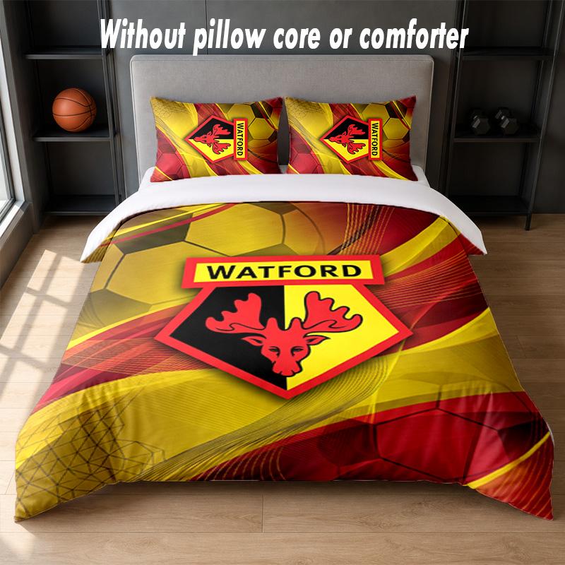 Watford Football Design Bed Bedding Set 1 Duvet Cover + 2 Pillowcases Soft Breathable Household Bed Linens