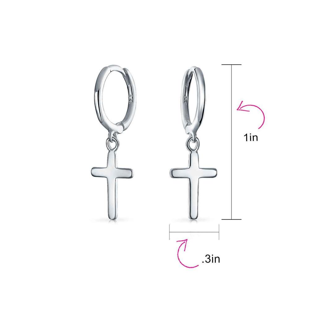 Minimalist Simple Small Religious Jewelry Set Cross Necklace Pendant Huggie Stud Earrings for Women Teens Sterling Silver [Bling Jewelry] .925