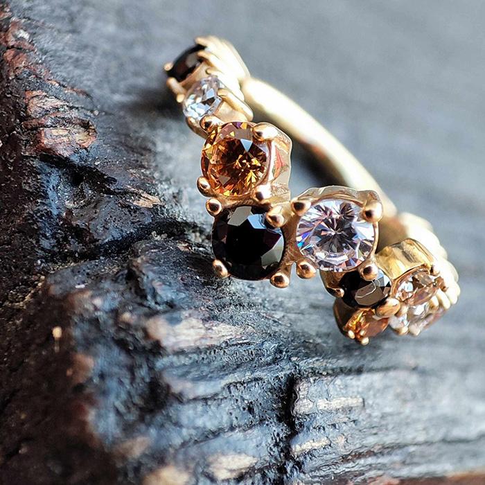 Clicker Hoop Earring With Colorful Zircons - Cocr Nf - Gold - K-066 1.2/8