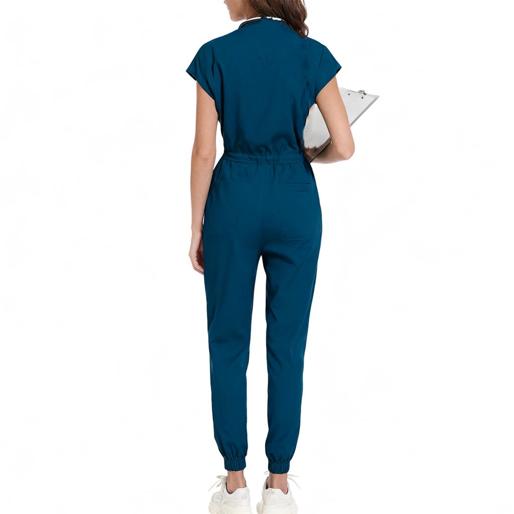 Ladies' Comfortable And Casual Solid Color Short Sleeved Pants Protective Suit Set