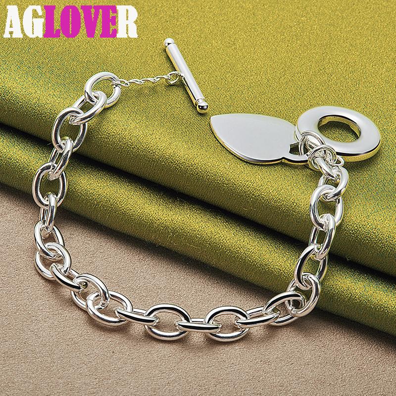 925 Sterling Silver TO Button Love Heart Pendant Bracelet Jewelry