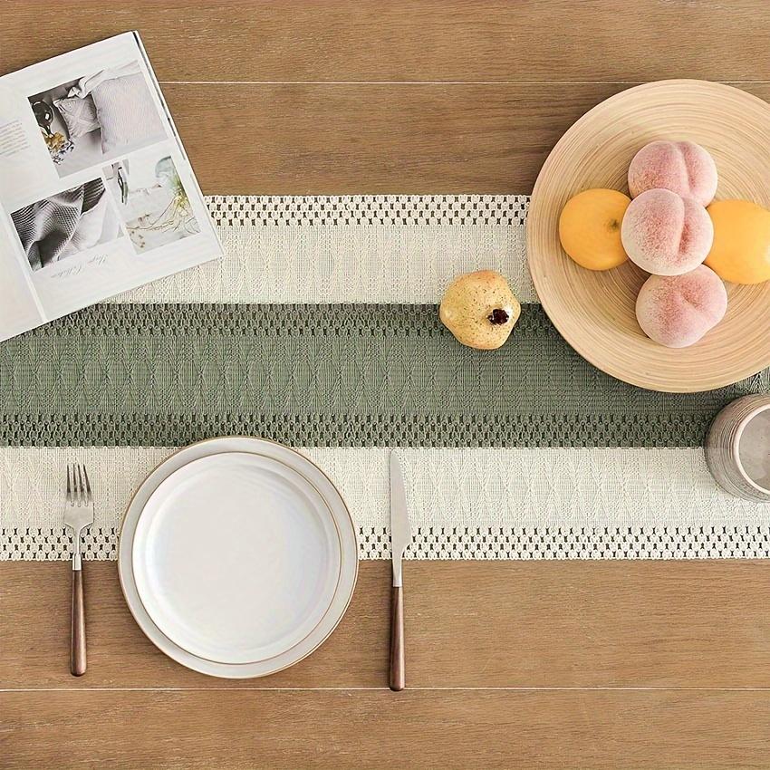 1pc Macrame Style Bicolor Stitching Table Runner, Boho Table Runners Long, Farmhouse Woven Home Decor For Restaurant