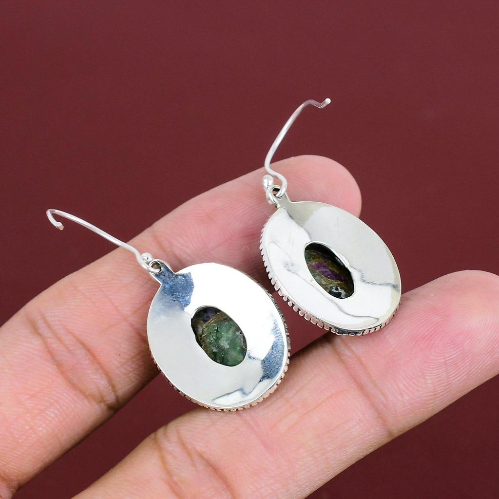 Copper Ruby Zoisite Earring Vintage Earrings Handmade Jewelry 925 Sterling Silver Earring Gemstone Earring Gifts For Mom Birthstone Jewelry
