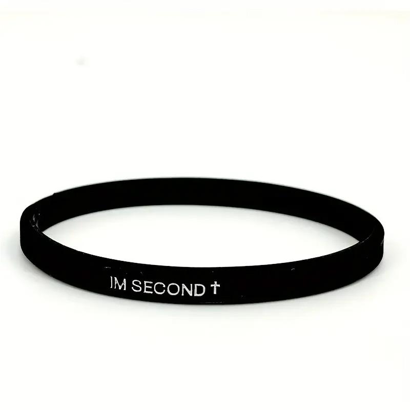 Mens Black White Silicone Bracelets GOD IS FIRST IM SECOND Cross Symbol Durable Minimalist Spiritual Wristbands For Men Gift