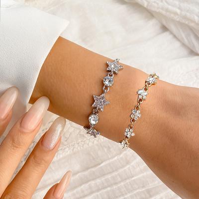 Accessories, Versatile Single-layer Box Chain Micro-inlaid Jewelry, Simple Star-shaped Flower Full Diamond Adjustment Bracelet