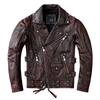 Vintage Brown Motorcycle Leather Jacket Men Natural Genuine Cowhide Jackets Autumn Slim Fit Biker 'S Ooblique Zipper Coat