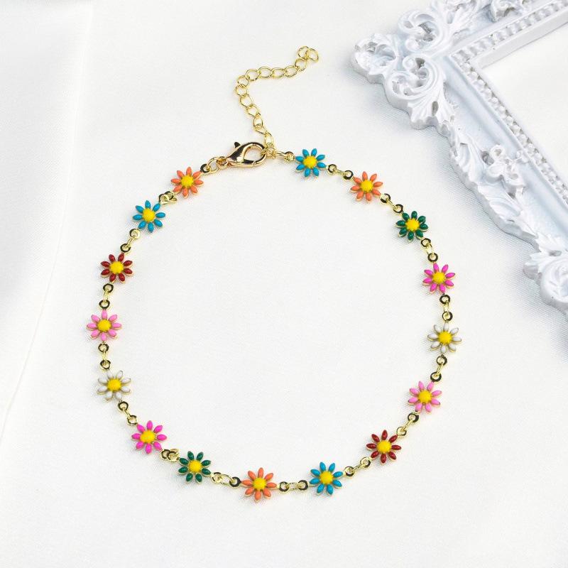 High-End Daisy Anklet with Drip Oil Finish – Simple, Fresh, and Fashionable Jewelry for Girls