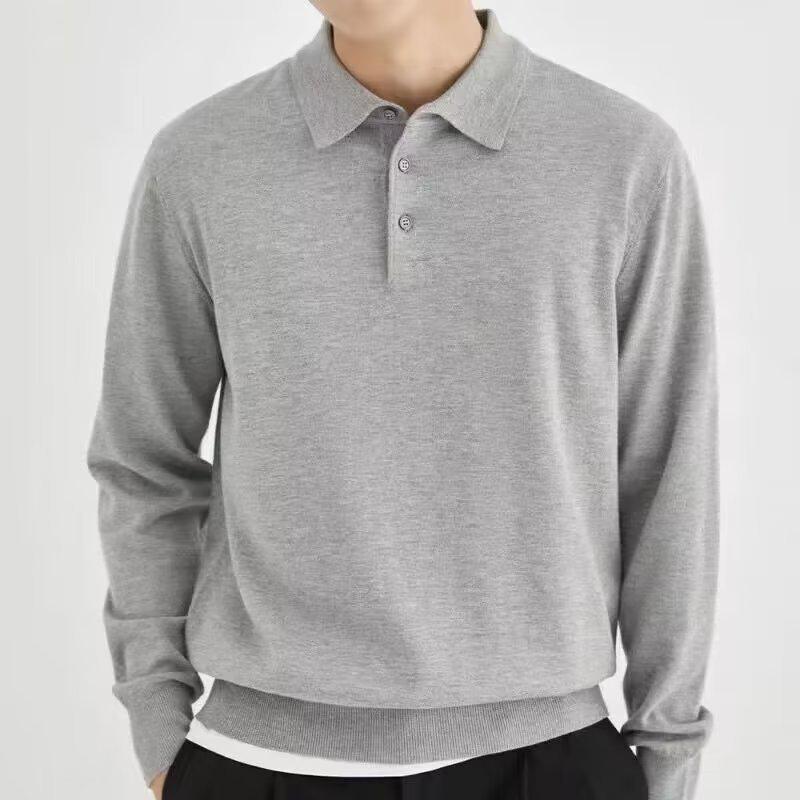 2023 Trendy Men's Hong Kong-Style Long-Sleeve Polo: Fashionable, Retro, Loose-Fit Half-Button Sweater