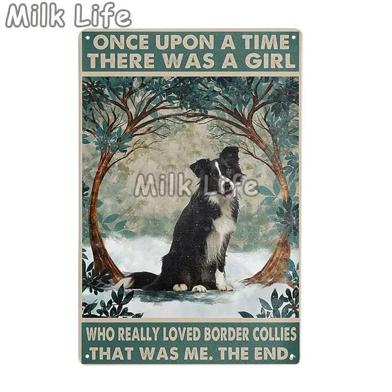 Metal Tin Sign Vintage Funny Border Collie Dog for Coffee Bathroom Toilet Pet Shop Home Sweet Home Sign Bedroom Art Wall Decor