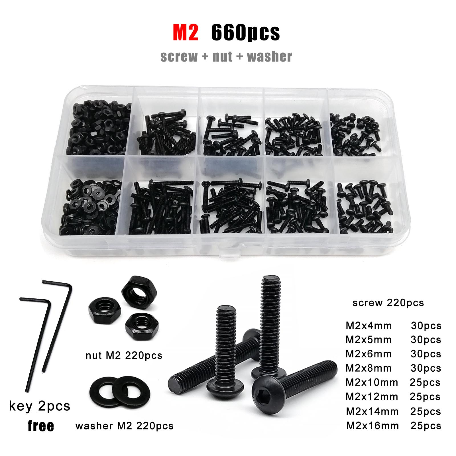 

M1.6 M2 M2.5 M3 M4 M5 M6 M8 Черный Сталь класса 10.9 Шестигранный Шестигранник Внутренний Аллен Кнопка Круглая Головка Винт Болт Гайка Набор Ассортиментный Комплект Коробка