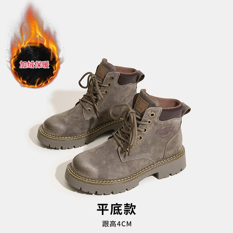 2025 new inner heightening Martin boots outdoor mountaineering retro velvet thermal tooling short boots British rhubarb boots