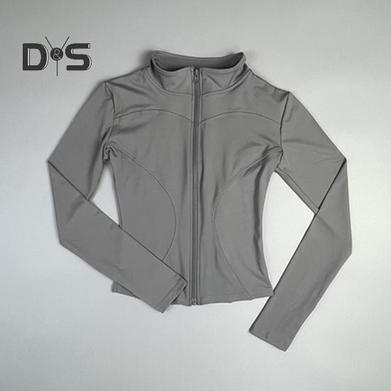 Women Sports Jacket Full Zip High Elasticity Yoga Jacket Stand Collar Slimming Fitness Top for Running Yoga Workout