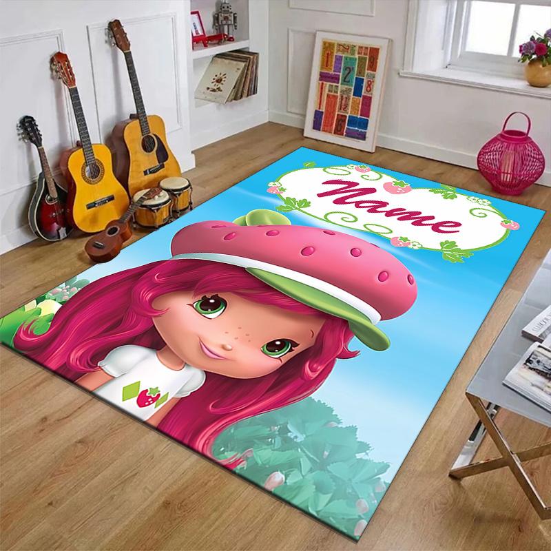 Custom Strawberry Princess Mat Personalized Name, Polyester Washable Indoor Entryway Rug, Gift for Christmas, Easter, Thanksgiving Day