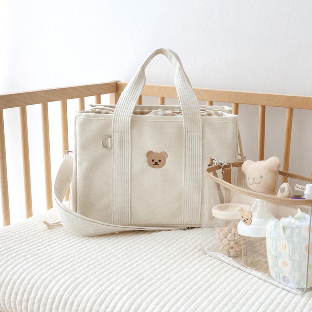 

Многофункциональная сумка для подгузников для мамы в корейском стиле - Холщовая сумка большой вместимости для коляски и через плечо 34-14-24 cm белый