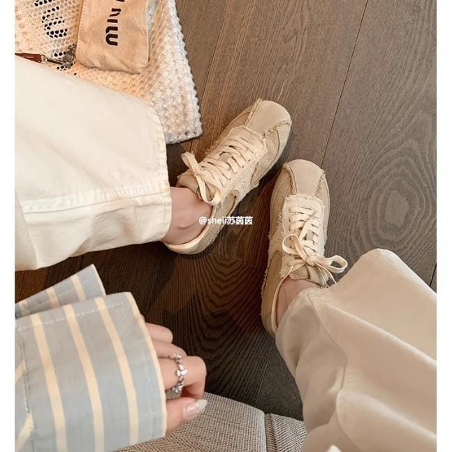 Su Yinyin's gleiche Retro-Leinen-Deutsche Trainingsschuhe Damen Rundkopf Schnürung Vielseitige Lässige Sportschuhe Flacher Forrest Gump Schuh Board