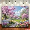 Cherry Blossom Bunny Path Tapestry Spring Garden Floral Landscape Wall Art for Living Room Bedroom Cottagecore AestheticPeaceful