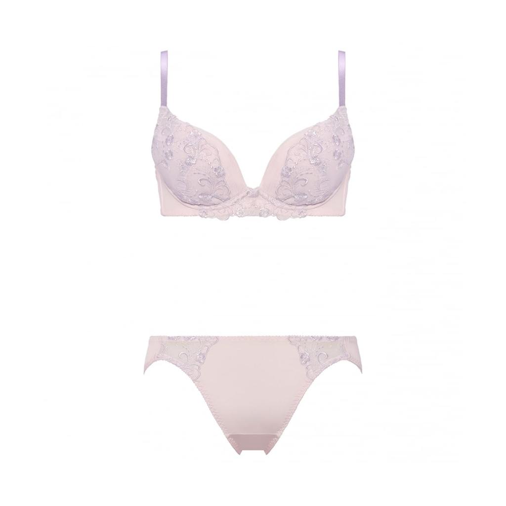 AMOSTYLE Daily Bra Panty Classic M021 Size D70M Push-Up & Set, Flower, (Purple),
