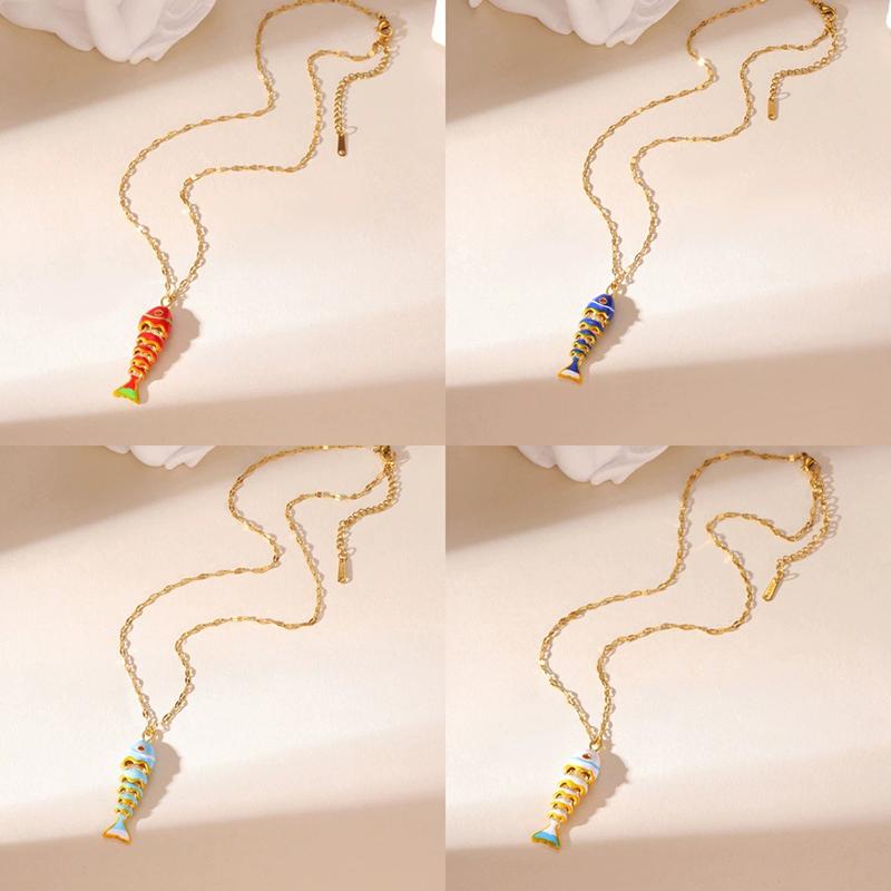 Ozean-Serie Bunter Fisch Anhänger Textur Halskette für Damen Luxus Verstellbare Halskette Niedliches Meeresparty Spicy Girl Accessoire