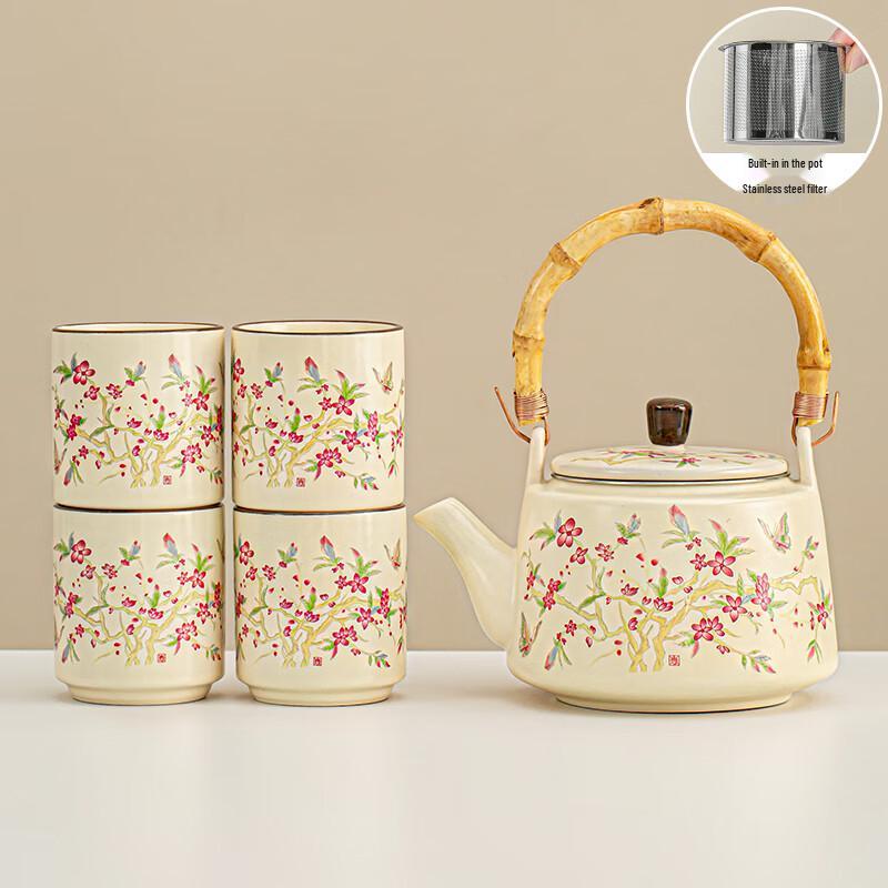 Lainuo Yellow Glazed Peach Blossom Tea Set with Bamboo Handle