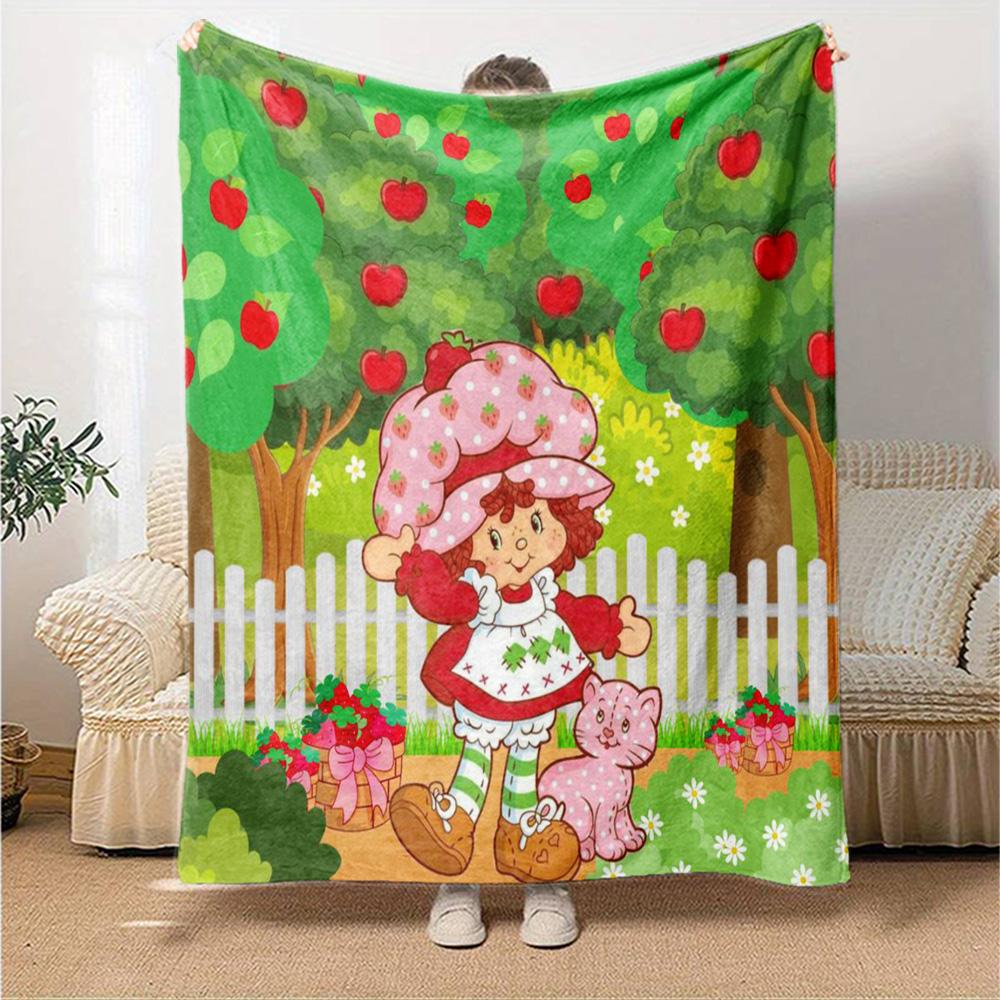 Strawberry Shortcake Garden Flannel Blanket Super Soft Warm Cozy Blanket For Sofa Bed Office Travel Allseason Home Decor Gift