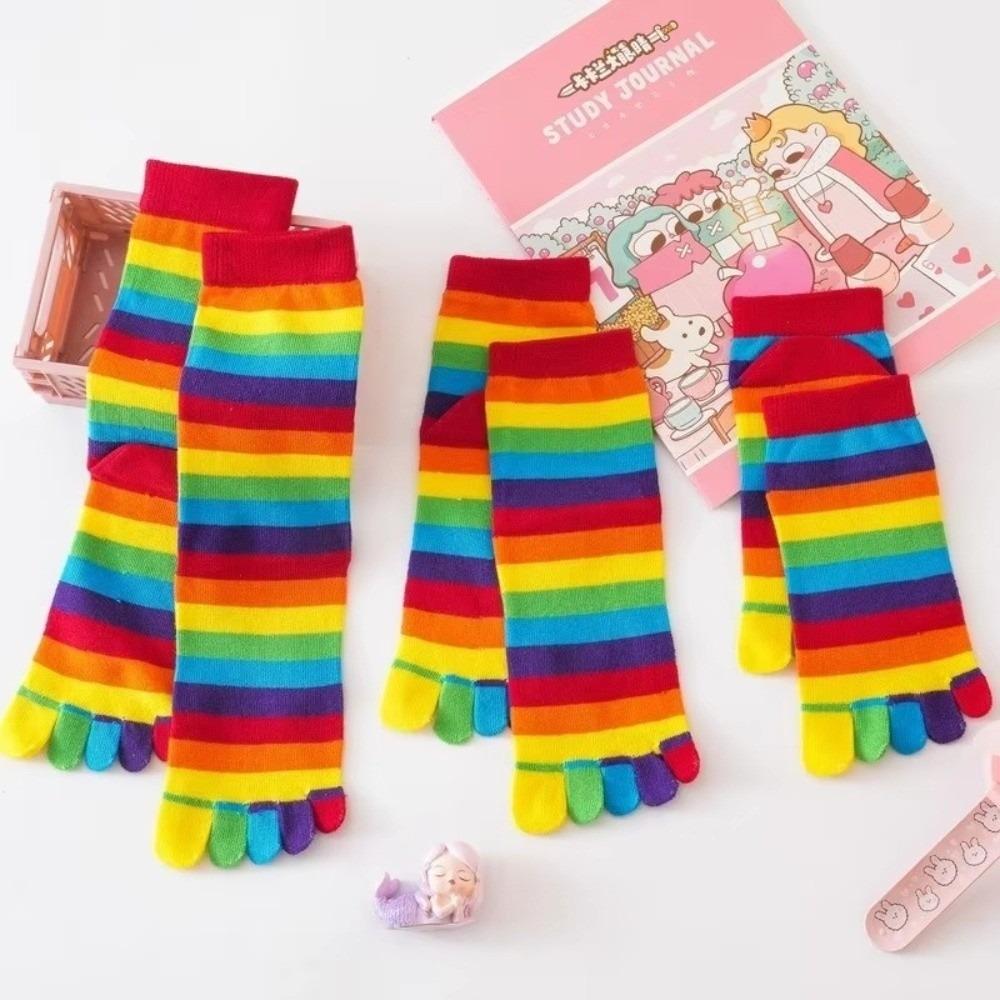 1 Pair Comfort Cotton Middle Tube Socks Colorful Women Toe Socks New Pilates Socks